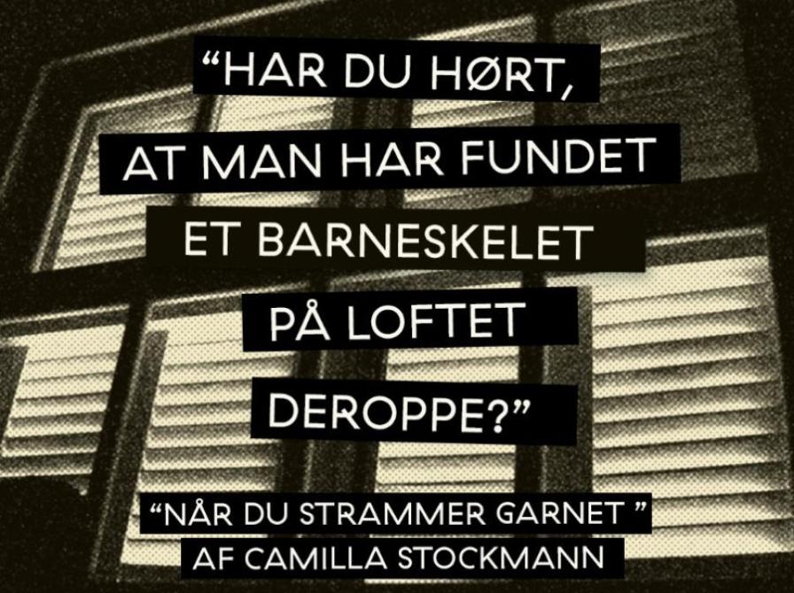 Et sort/hvid billede af nedrullede persienner med et citat ovenpå.