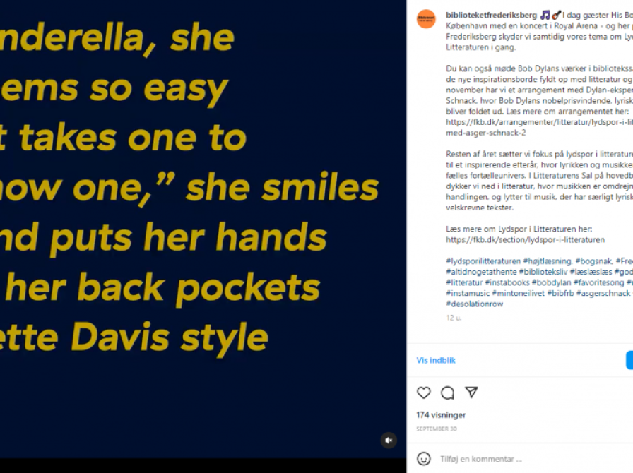 Billede fra Inatagram, der viser et Bob Dylan-citat son eksempel på formidling på sociale medier